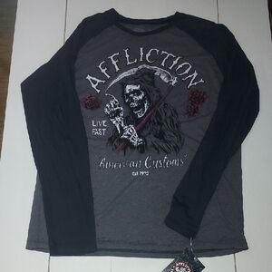 Affliction Men's Gray and Black Long Sleeve Shirt NWT.   2XL